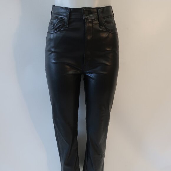 Women Mother Black High Waist Rider Ankle Wax On Wax Off Pu Faux Leather Pant 27 - Picture 6 of 16